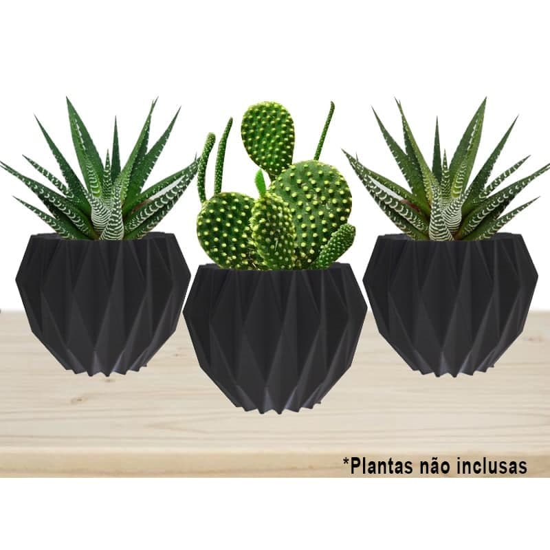 Kit 3 Vasos Decorativos Origami Geometrico para Suculentas