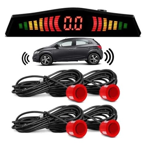Sensor Estacionamento Ré 4 Sensores 22mm Led Sonoro Vermelho