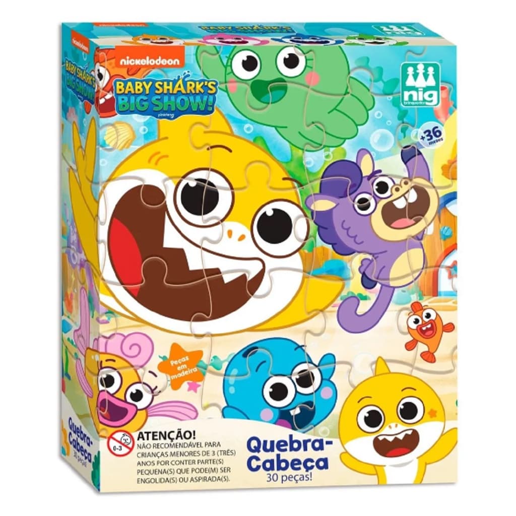 Quebra Cabeça Baby Shark em Madeira, Nig Brinquedos, Multicor