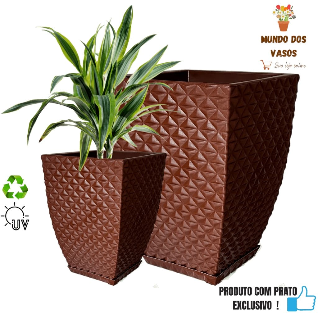 Kit vasos polietileno Quadrado diamante para planta n1 e n2