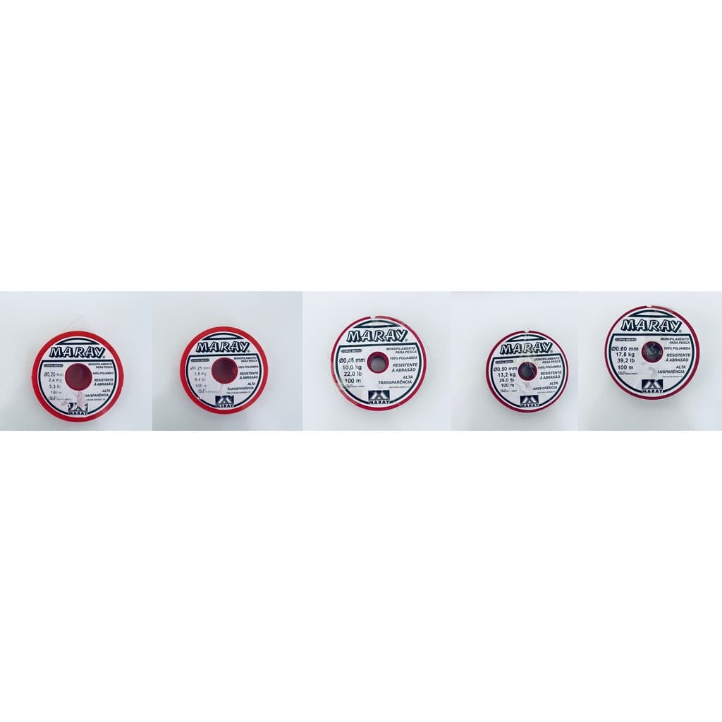 Fio de Nylon 0,20mm / 0,25mm / 0,35mm /0,45mm / 0,50mm / 0,60mm Maray - Rolo com 100 metros
