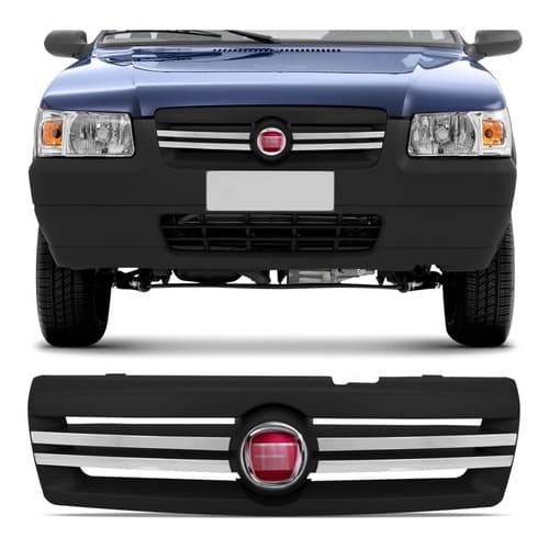 Kit grade radiador uno fiorino 2006 2007 2008 2009 2010 2011 2012 preto com friso cromado + emblema