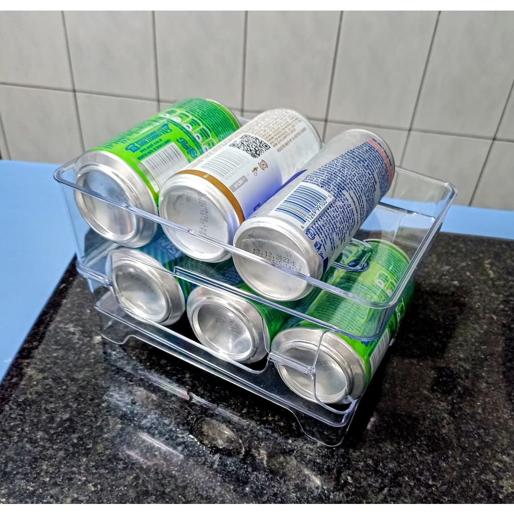 Organizador de cozinha para 6 latinhas na geladeira