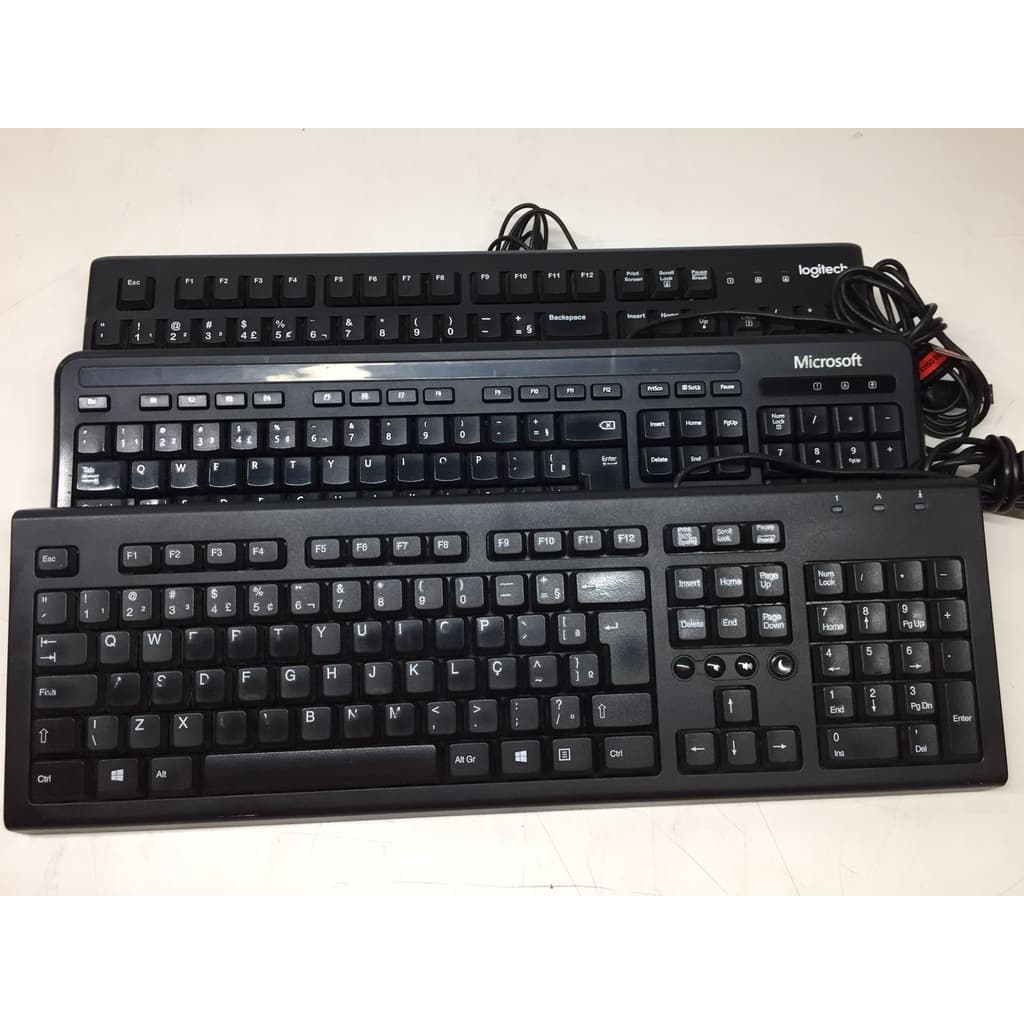 KIT C/ 10 Teclados diversas marcas HP/Dell/Lenovo/Logitech - ABNT - USB com teclas apagadas - USADO