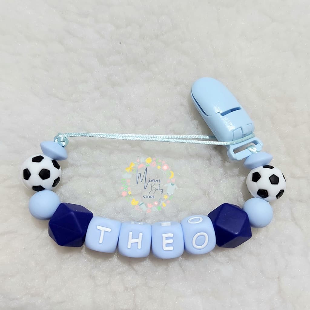 Prendedor de Chupeta e Mordedor Personalizado com Nome do Bebê de Silicone Bola de Futebol