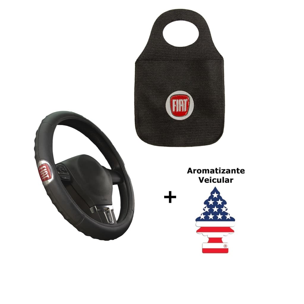 Capa para Volante Fiat Personalizado + Lixeira Carro Persolizada + Cheirinho Carro