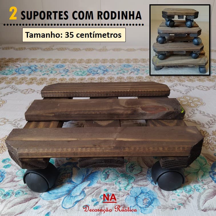 2 suporte de planta com rodinhas rodízio giratório quadrado 35 cm