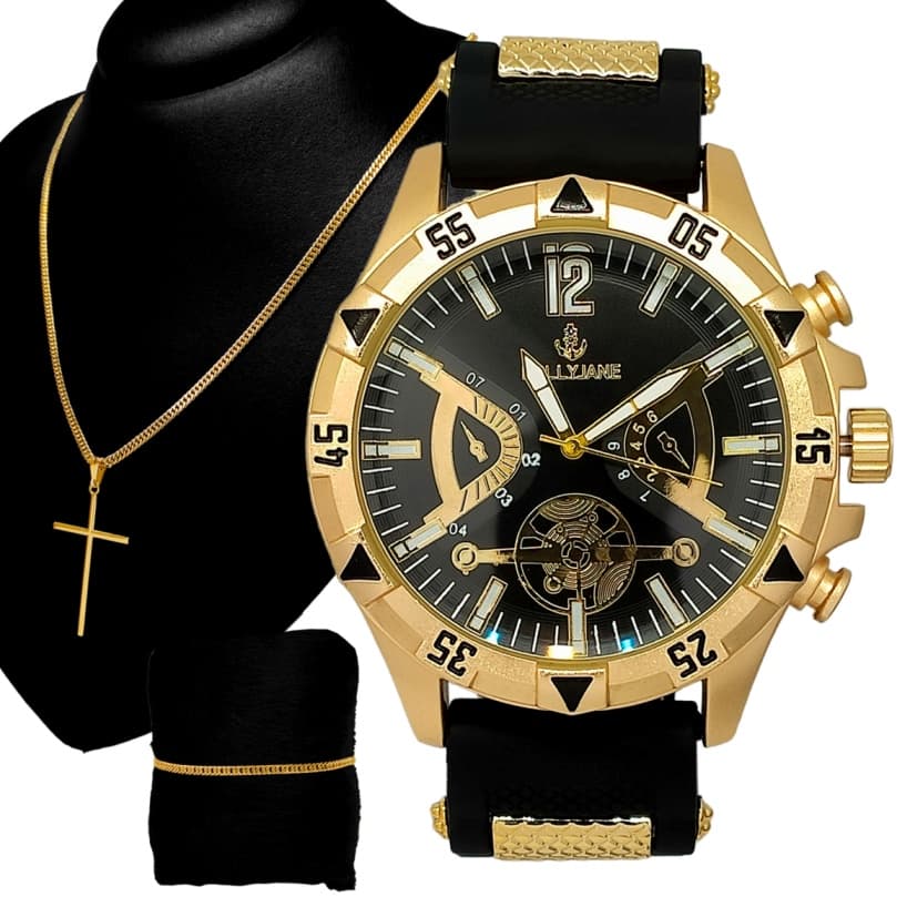 Relógio Masculino Top Á Prova D'água Original + Corrente 18k + Pulseira