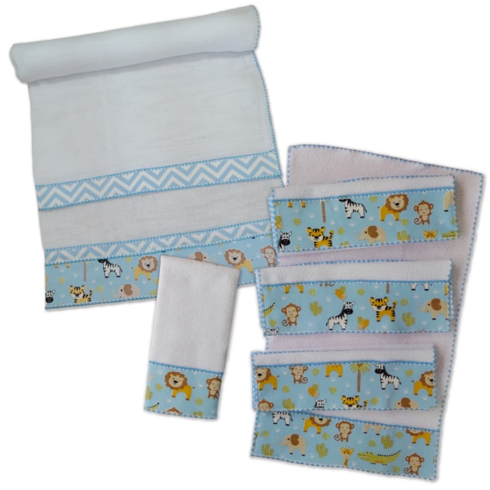 Kit 5 Unidades Paninho Boca Toalha Ombro Bebe + 1 Toalha Fralda Dupla Bebe