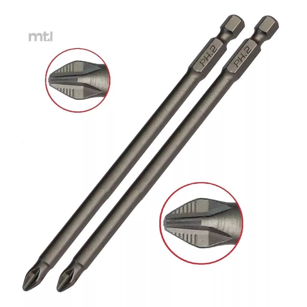 2 Bits Philips Ponta Ph2 127mm Imã Ranhuras Antiderrapantes Profissional p/ Parafusadeiras