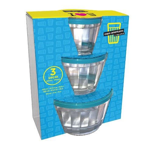 AMERICANO JOGO TIGELAS C/ TAMPA 3PC - CAIXA C/ 6 PEÇAS