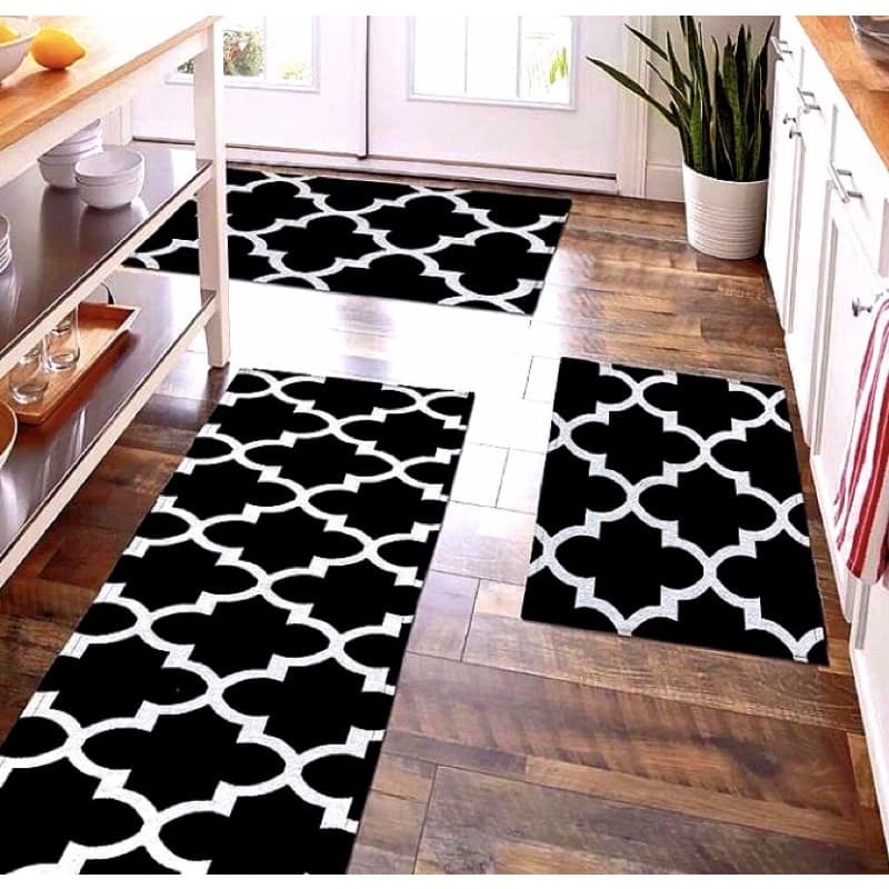 Tapete De Cozinha Jogo 3pçs Passadeira 130x35 Capacho 65x35