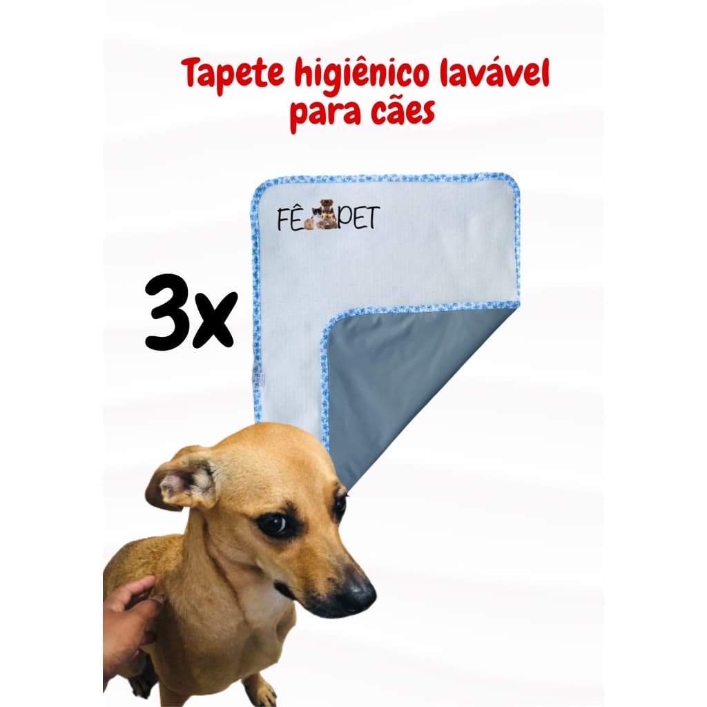Kit 3 Tapetes Higiênicos Laváveis para Cães Tam G (70x90cm) (Borda Sortida)