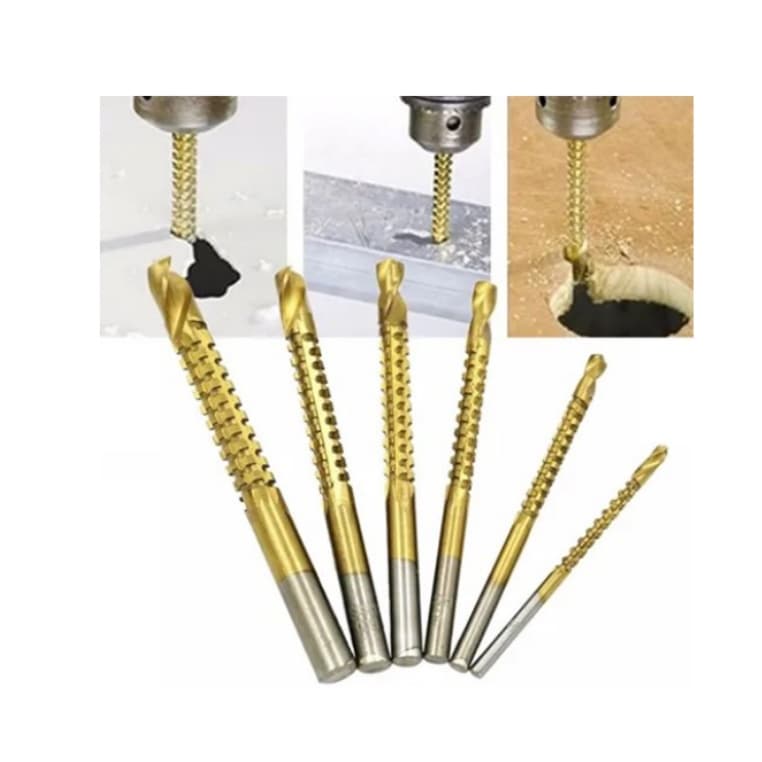 Kit jogo 6 Brocas Espiral Corte Lateral Madeira Metal P Furadeira