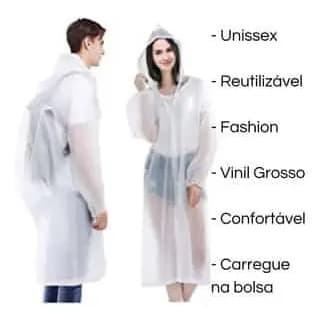 Capa Chuva Grossa Transparente Plástico Eva Reforçada Resistente