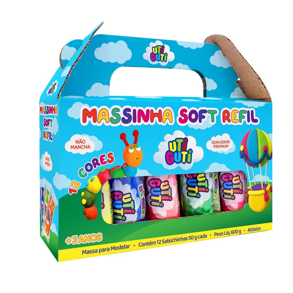 Massinha De Modelar Soft 600g 12 Cores Uti Guti Escolar