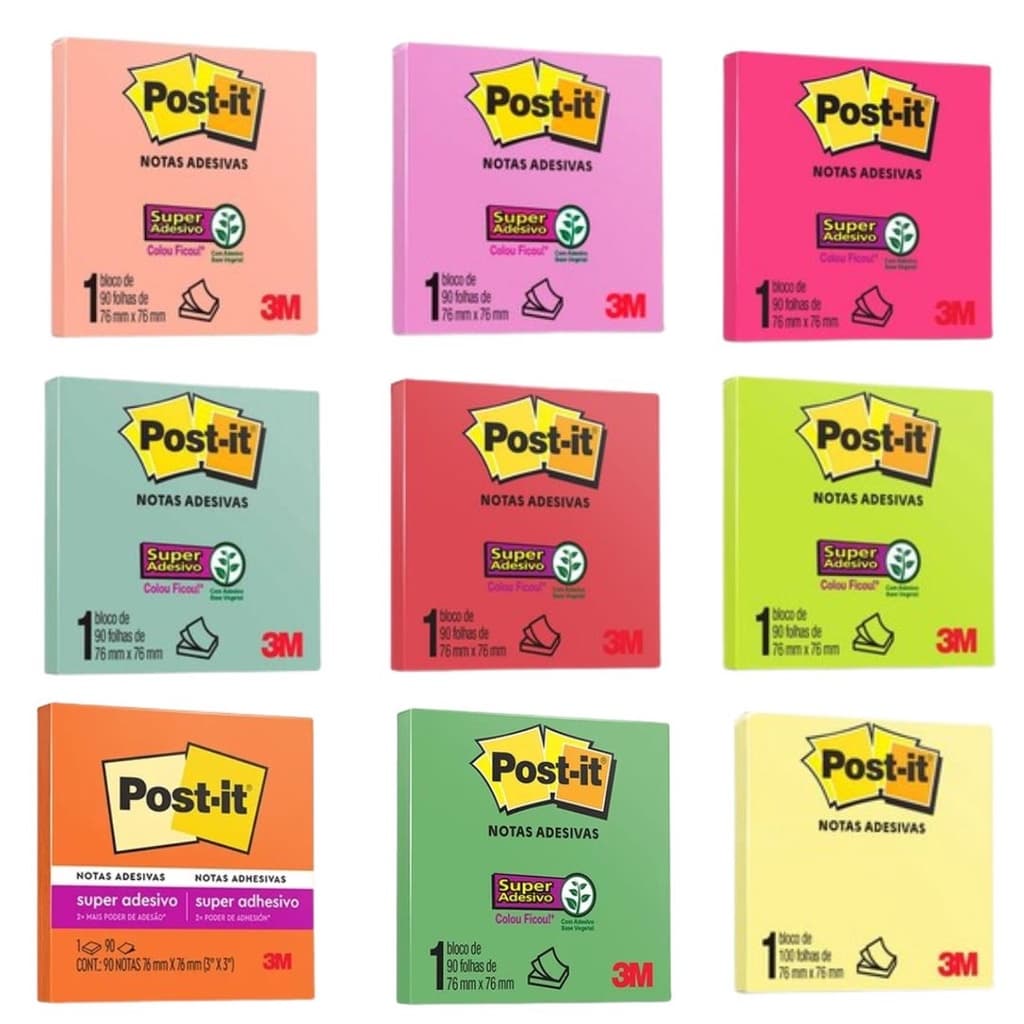 Bloco Adesivo Colorido Post-It 76 mm x 76 mm 90 Folhas – 3M | Bloco de Anotações