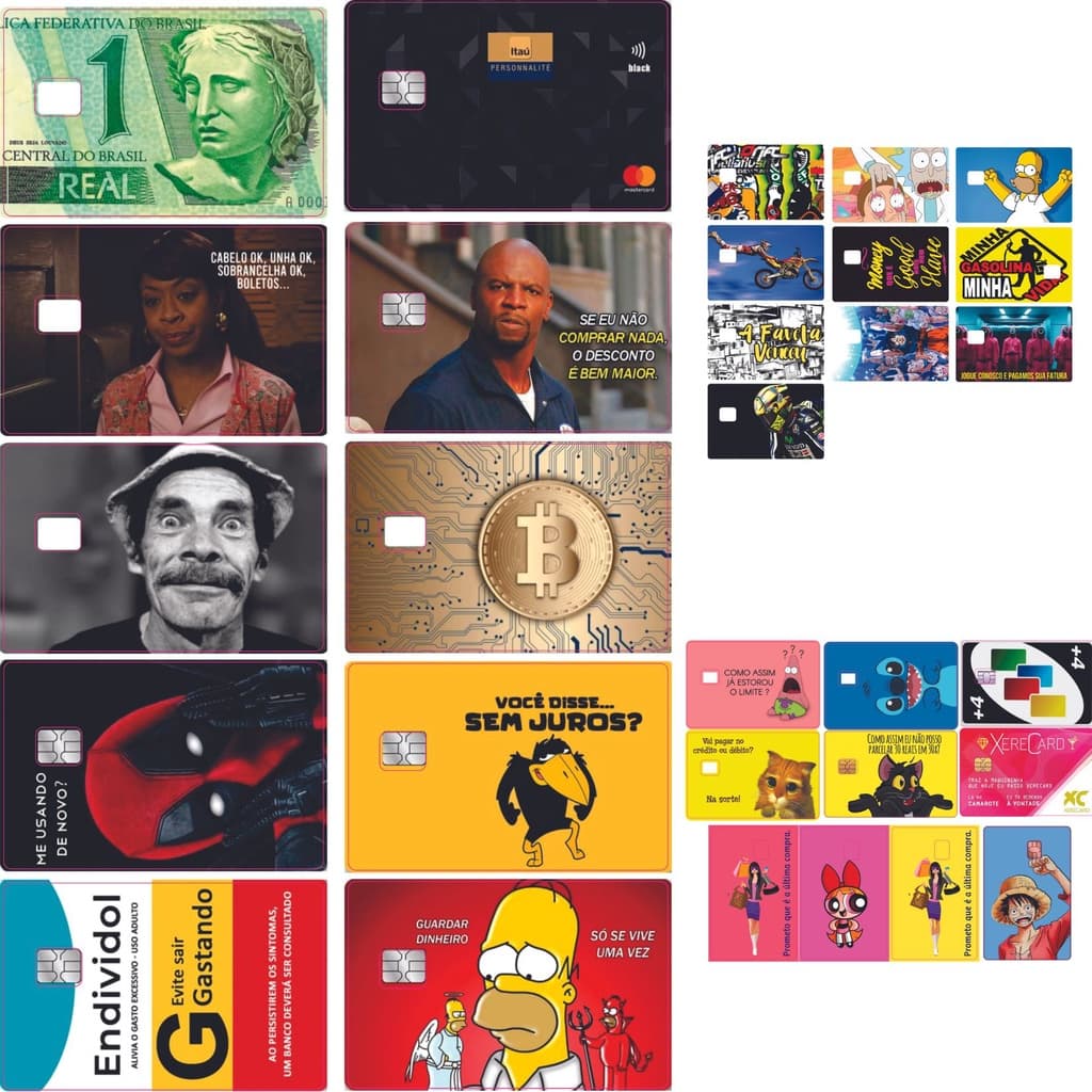 Kit com 10 Adesivos Skin Card para Aplicação em Cartões Vários Modelos de Kit em Vinil Adesivo Resistente