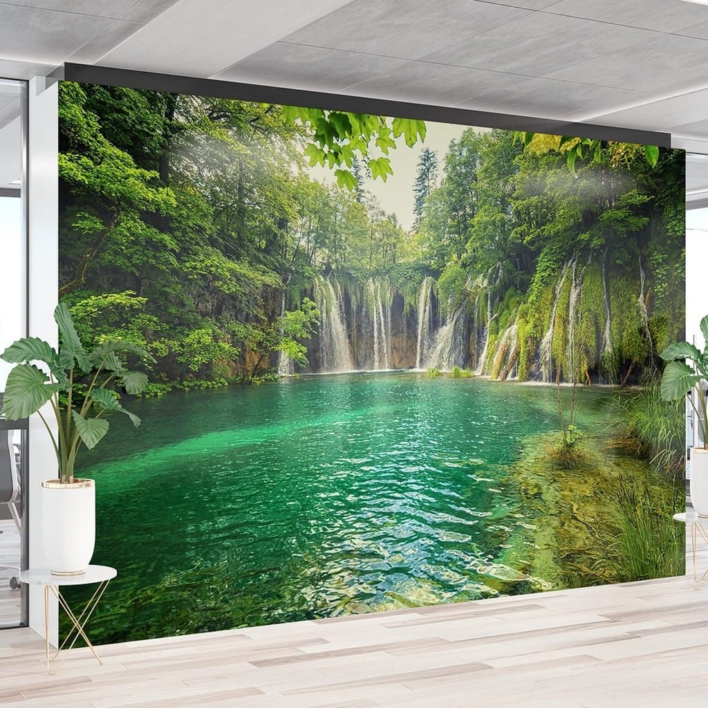 Painel de Parede 3D Paisagem Realista – Cachoeira, Mar e Céu Azul