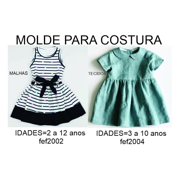 kit moldes p COSTURA vestido infantil ref2002+ref2004