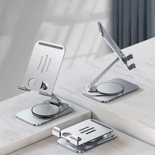 Suporte Premium Alumínio de Mesa Base Rotatória Ajustável 360º Para Smartphones e Tablets