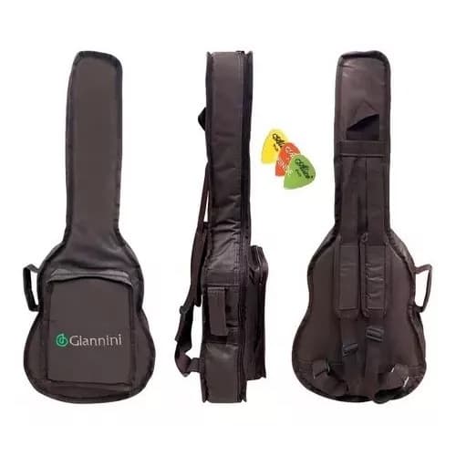 CAPA BAG LUXO ALMOFADADA CARGO PARA VIOLAO FOLK GIANNINI MARROM + PALHETA