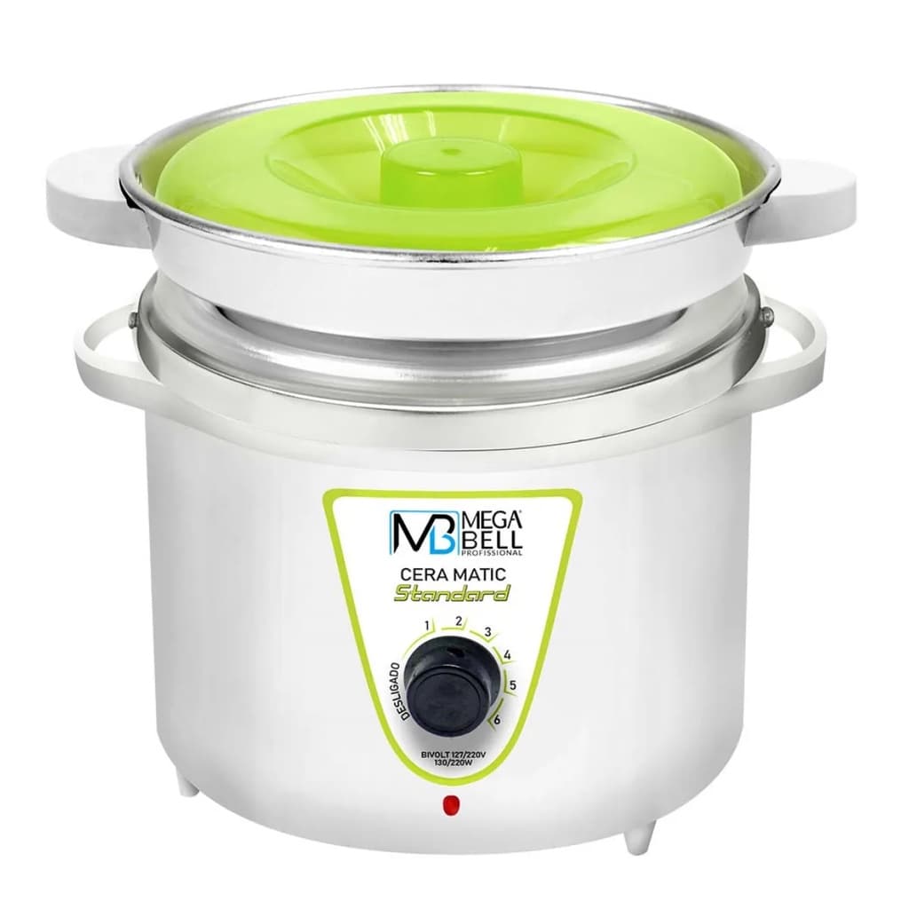 Panela Termocera para depilação Standard 900g Bivolt Com Refil Branca Com Verde Limão (7180 MB)