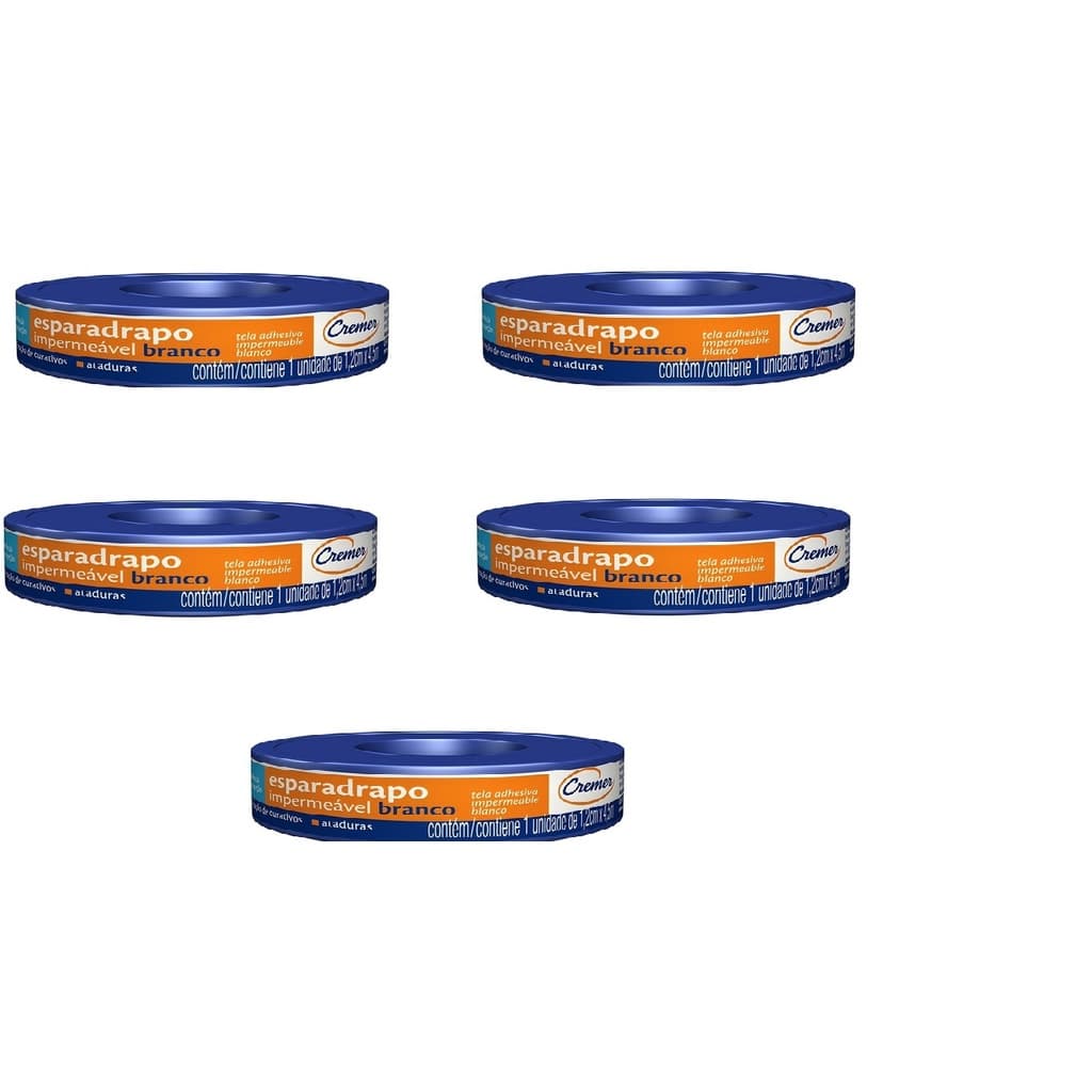 Esparadrapo Impermeável Branco 1,2cm X 4,5m - 5 Unidades