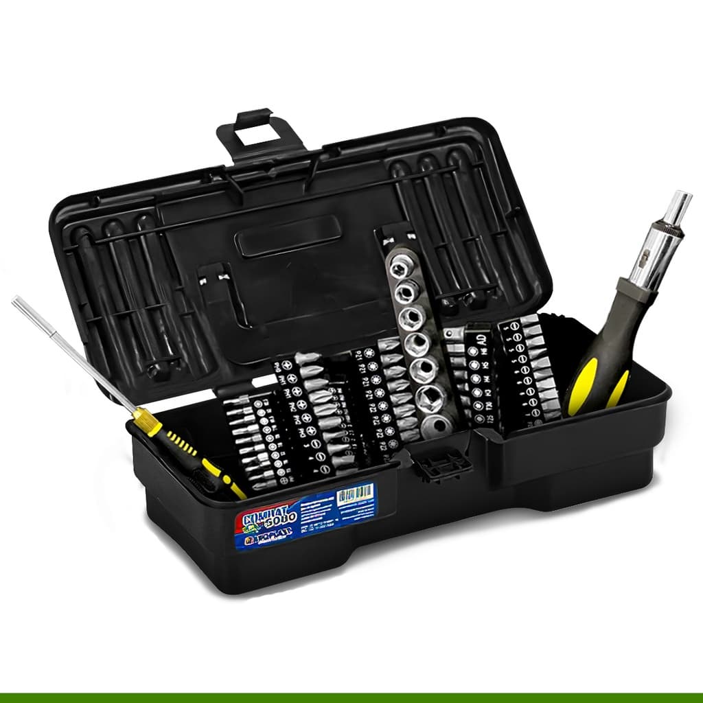 Maleta De Ferramentas Plástico 10" Kit Com Jogo De Soquetes 72 Peças