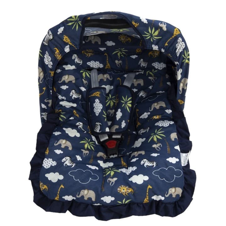 Kit para Bebê Conforto, 4 Peças, Protetor de Cinto + Capota + Capa, Animais, Marinho, Menino