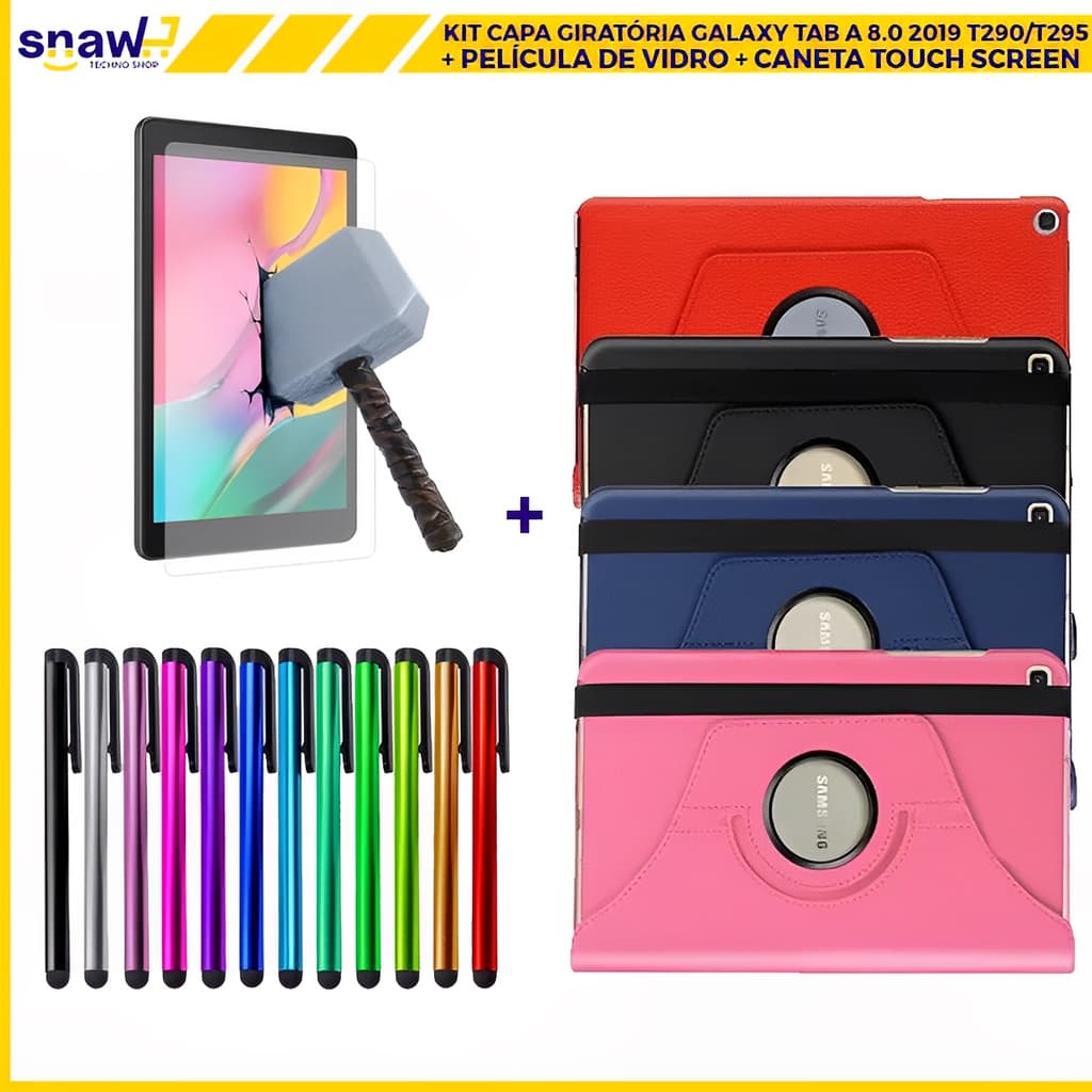 Capa Giratória + Película de Vidro 9H + Caneta Touch Para Galaxy Tab A 8,0(2019) T290/T295