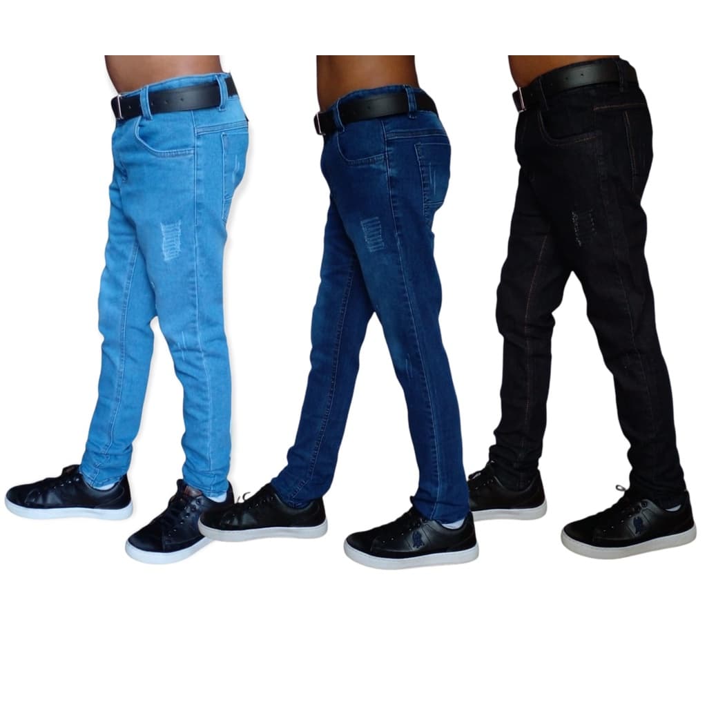 Kit 3 calça jeans infantil masculina com regulador menino top do 10 ao 16