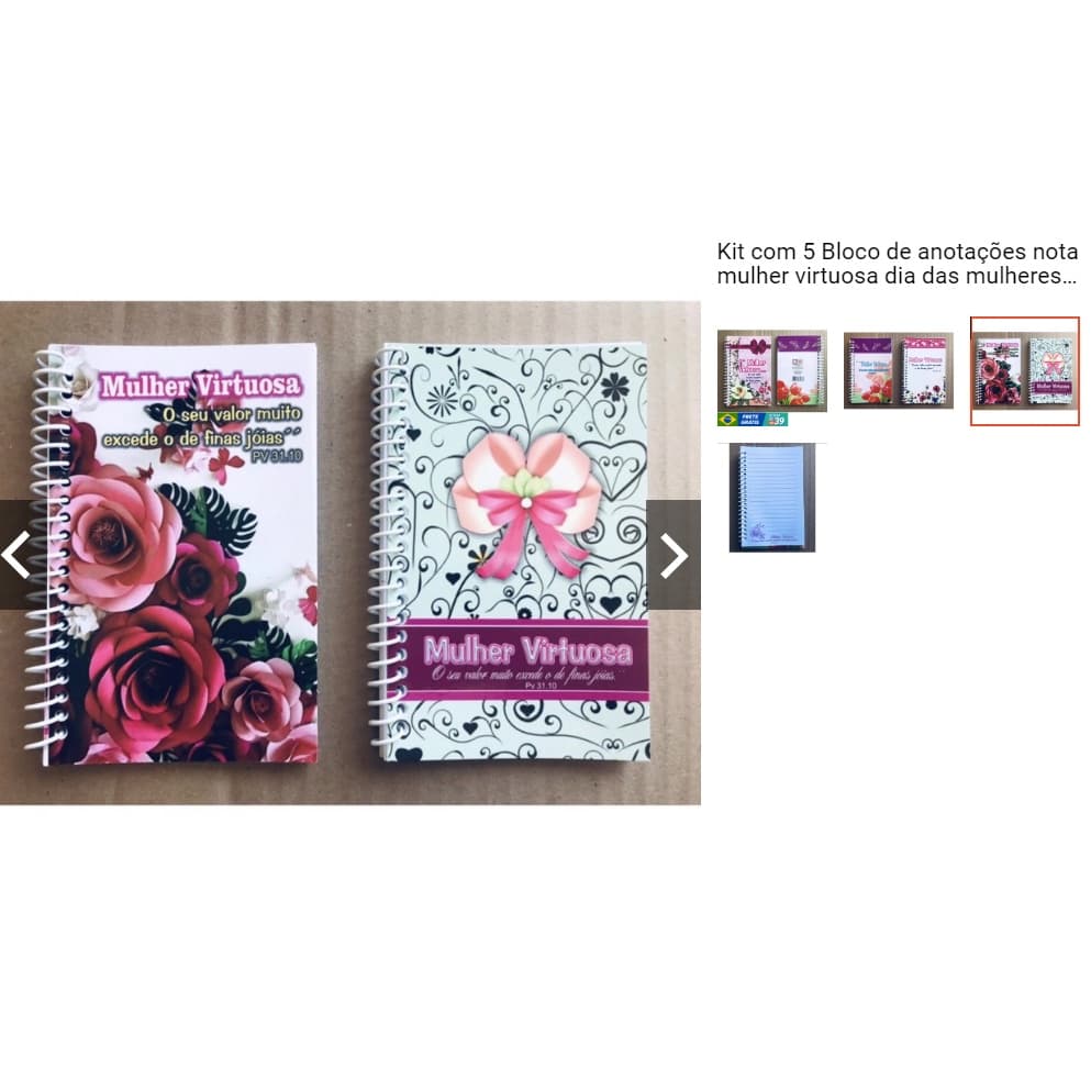 Kit com 5 Bloco de anotações nota mulher virtuosa dia das mulheres mãe espiral