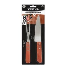 WOOD - KIT C/2 CHURRAS. FACA 7"+GARFO 5"