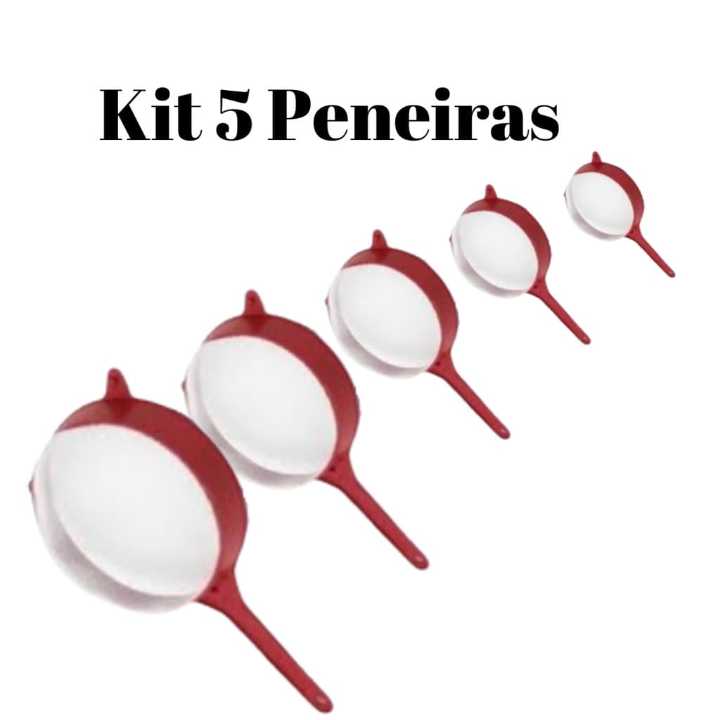 Kit 5 peneiras de Plástico com Cabo 9cm, 11cm,14cm, 16cm e 19cm  REF:356033/356040/356057/356286/356071