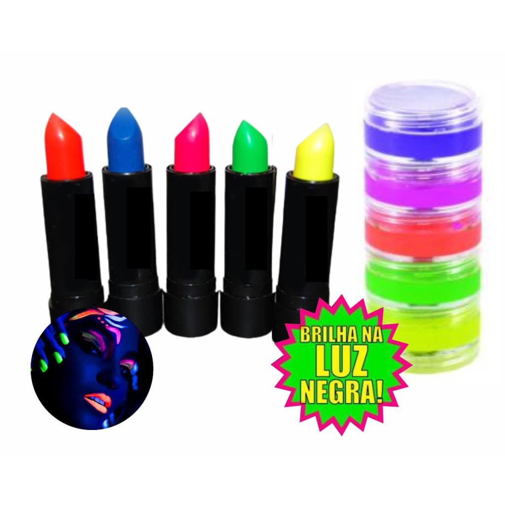 Kit 5 tintas + 5 batons Neon Festa Neon Aniversário