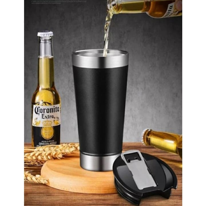 Copo Térmico Preto 1° Linha 502ml com Tampa 4 Horas Gelado