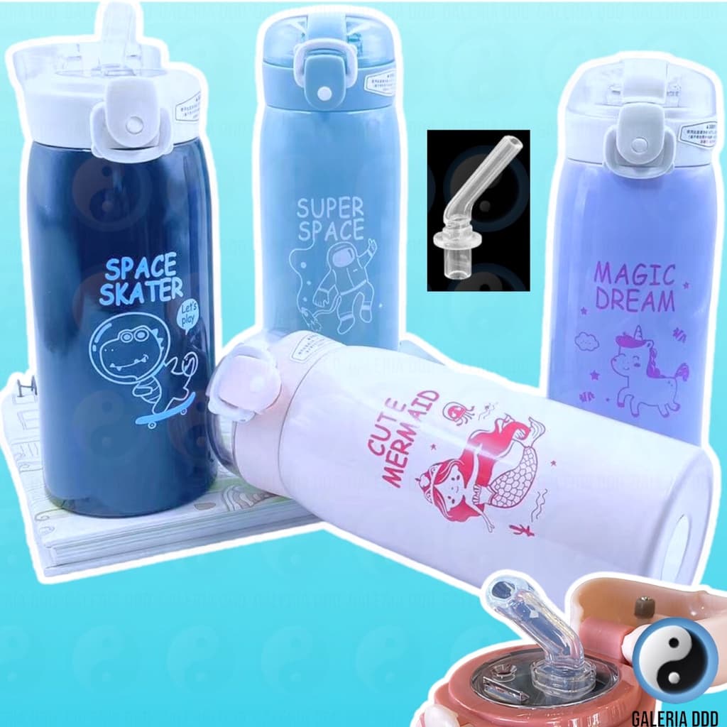 GARRAFA TÉRMICA INFANTIL COM CANUDO 350ML GOMA BUBA ( Garrafa Inox, Garrafinha Infantil, Garrafa com Canudo)