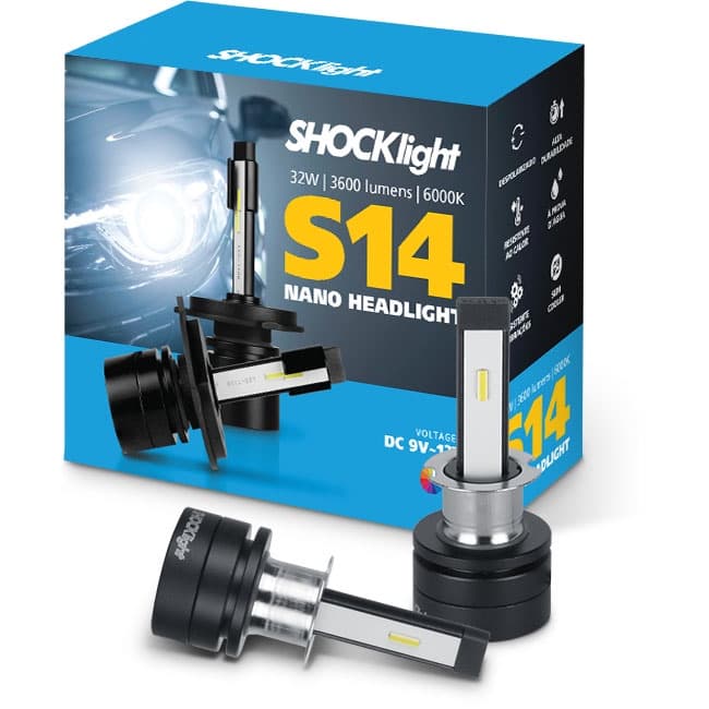 SUPER LED HEADLIGHT H3 S14 NANO 6000K 12V 32W 3600LM 2 LAMPADA (ALUMINIO SEM COOLER) EFEITO XENON SUPER BRANCA SHOCKLIGHT