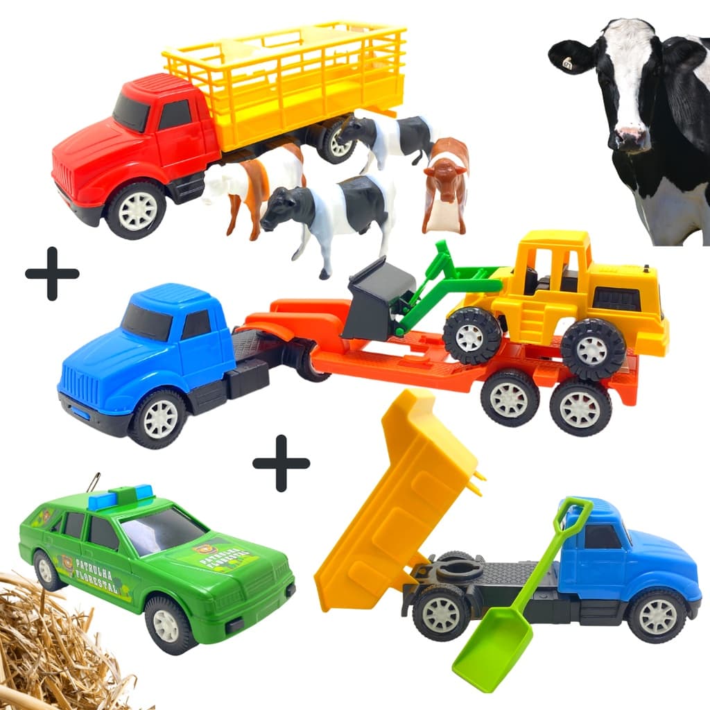 Kit 9 Brinquedo Menino Carrinho Caminhão Trator Cegonha Top