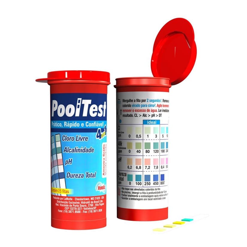 Fita Teste para Piscina Pooltest Hidroall - Mede Ph Cloro Alcalinidade Dureza - C/ 25 un