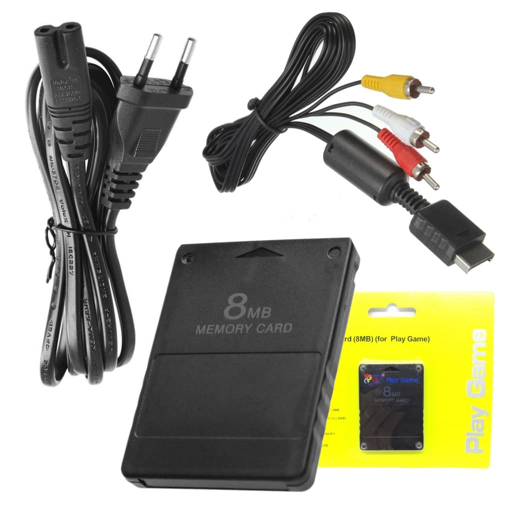 Kit Acessórios Ps2 Cabos Para Consoles Playstation 2 Memory Card Bmb + Cabo Av + Cabo Força