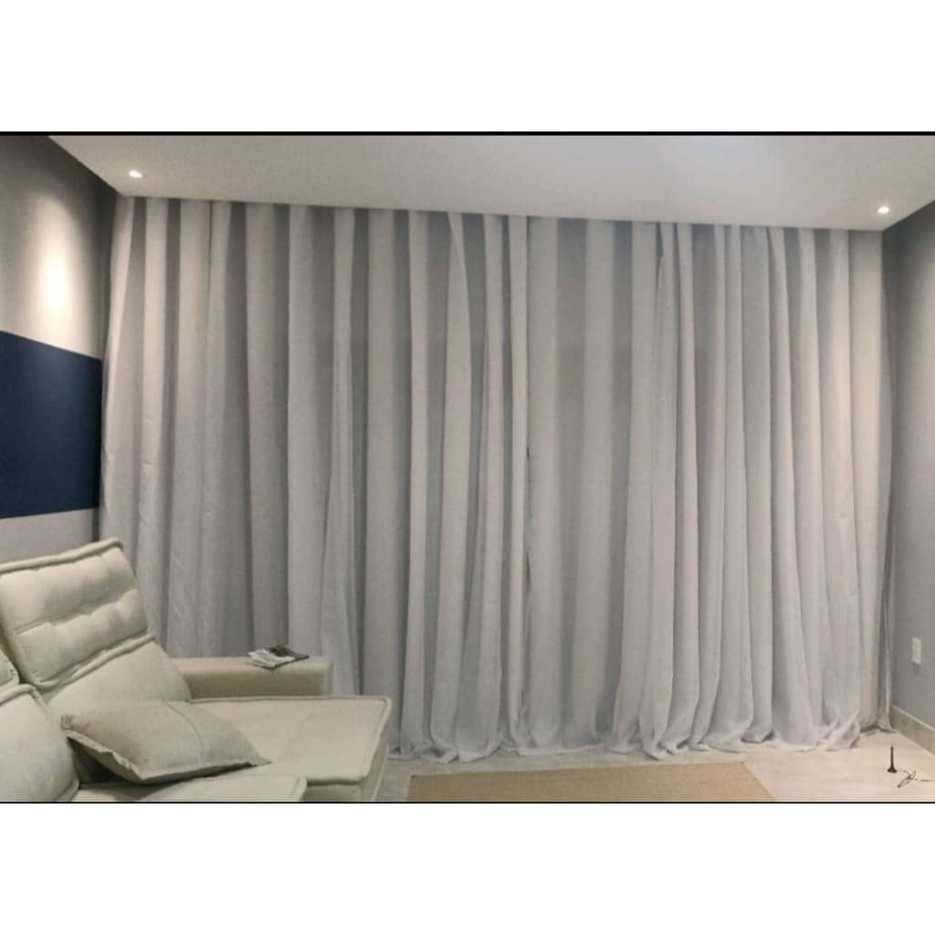 Cortina Blackout Em Tecido C/voil  4,00x2,40 Corta Luz Branco Gelo Sala Quarto