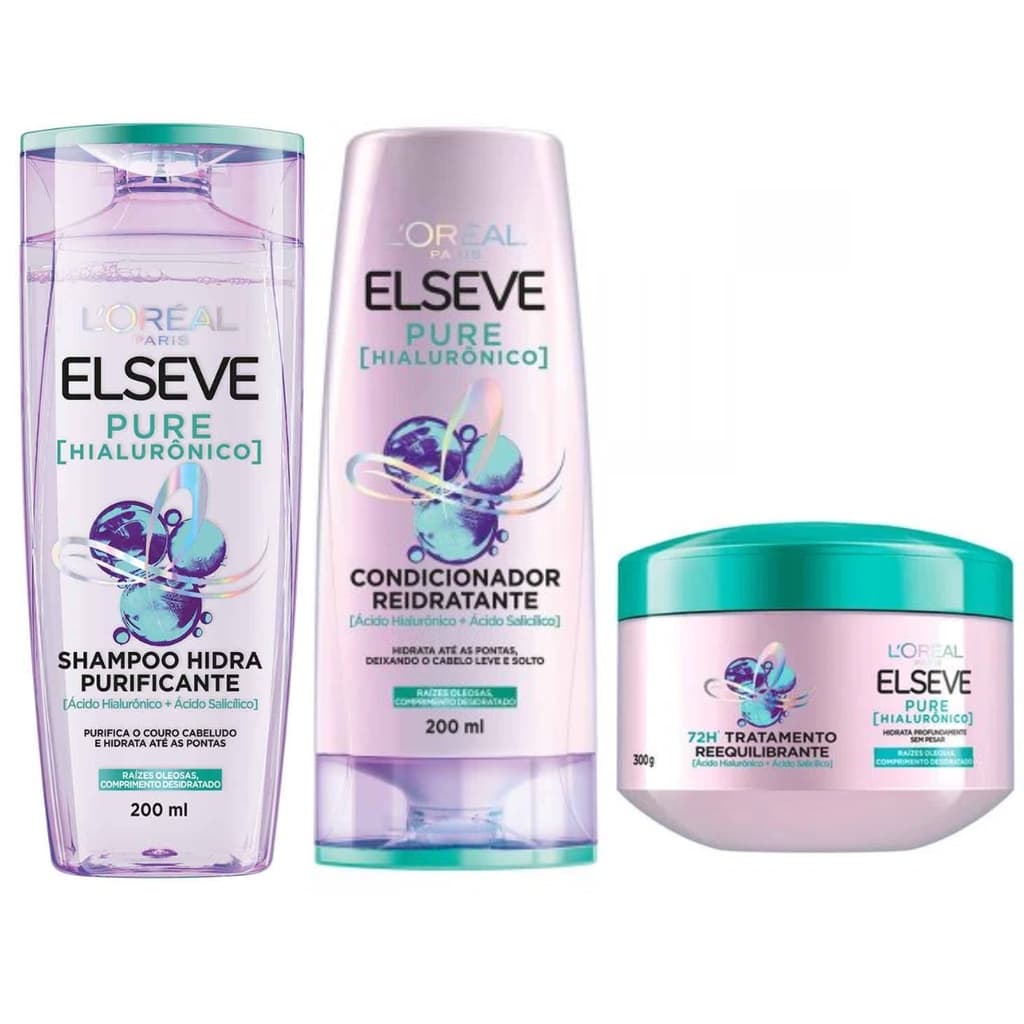 Kit Elseve  Pure Hialurônico Shampoo 200ml + Condicionador 200ml + Mascara