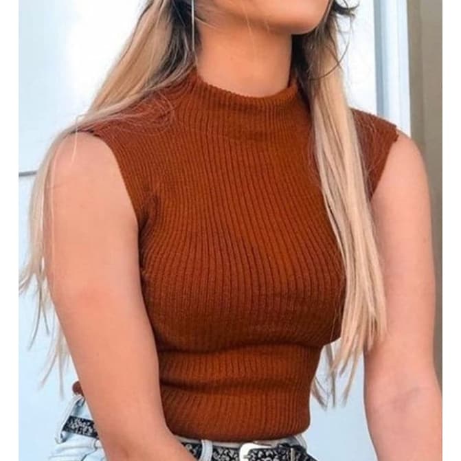 Blusa Blusinha Feminina Garrafinha / Gola Alta / Moda Blogueira / Tricot Modal Canelado / Envio 24hr