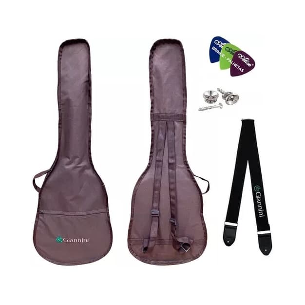 CAPA SIMPLES PARA VIOLÃO CLÁSSICO GIANNINI MARROM + CINTO + ROLDANA + PALHETA