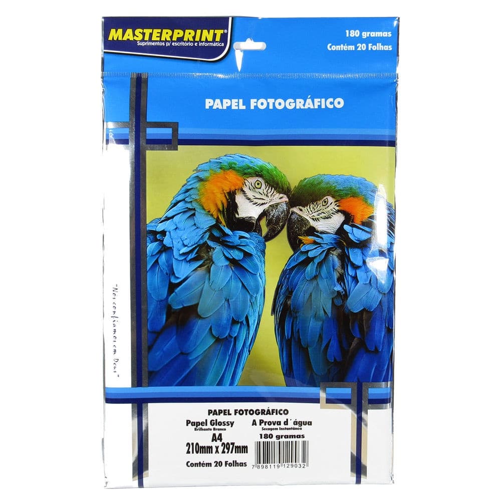 Papel Fotográfico Glossy Paper 180g A4 a Prova D'água 20 Folhas - MasterPrint