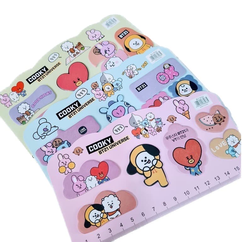 Kit 3 blocos de notas adesivo colorido BTS21/ SUMIKKO GURASHI kawaii LEMBRETES/ MATERIAL ESCOLAR