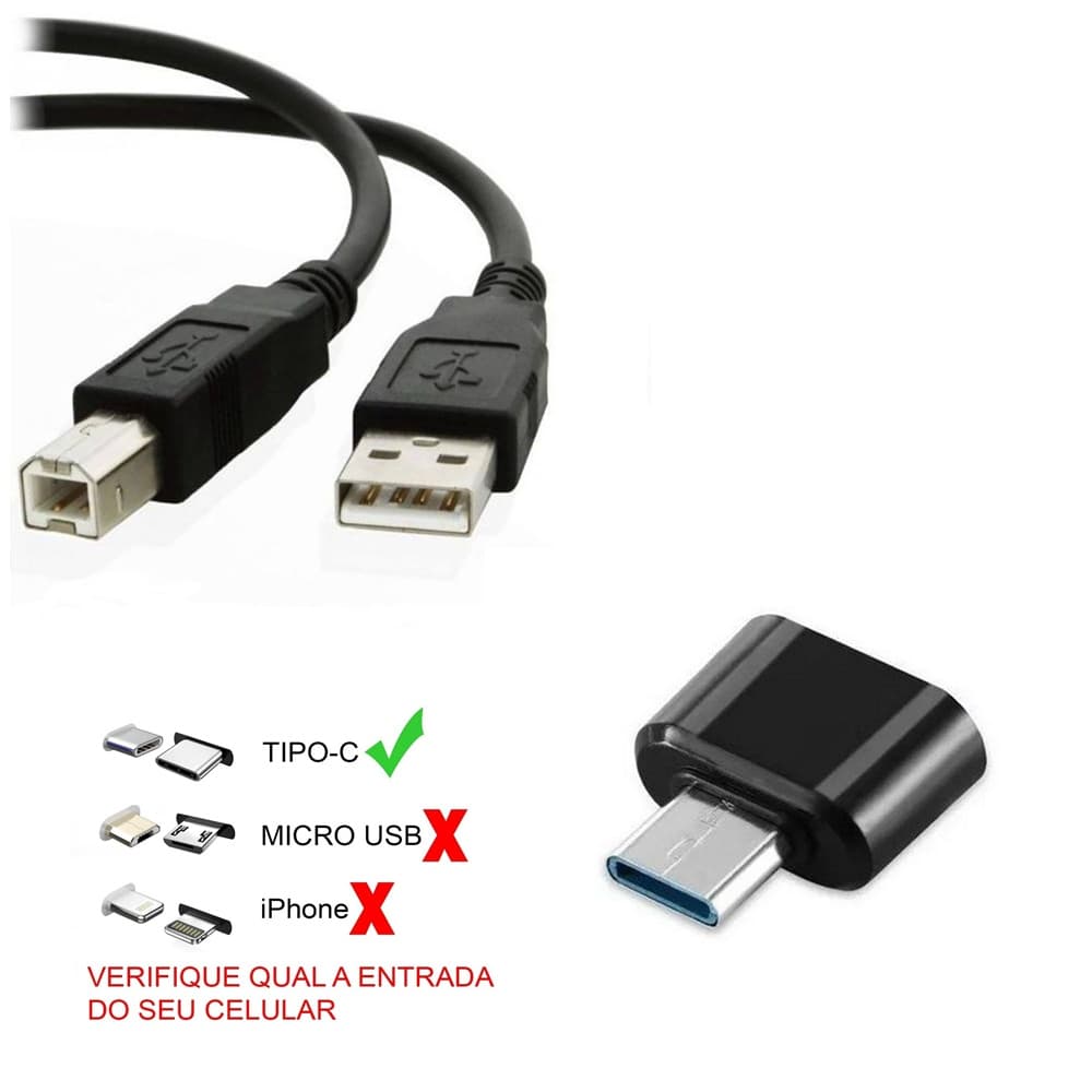 Cabo De Impressora Para Celular Usb Tipo C Android Adaptador Usb Para Celular Impressão Epson Hp Samsung Brother