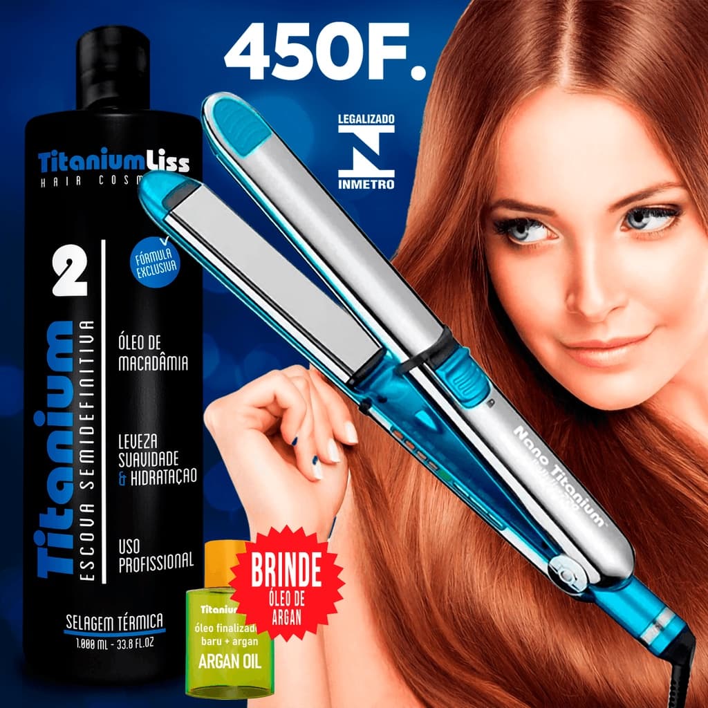 Chapinha  Prancha Profissional Titanium 465 F + Escova Definitiva Titanium Liss + Óleo Argan